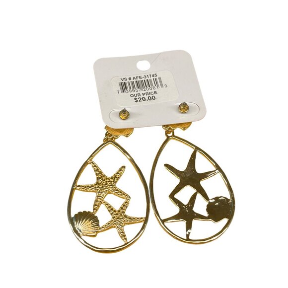Charming Charlie Gold Starfish & Seashell Teardrop Hypoallergenic Earrings For W - Picture 4 of 7